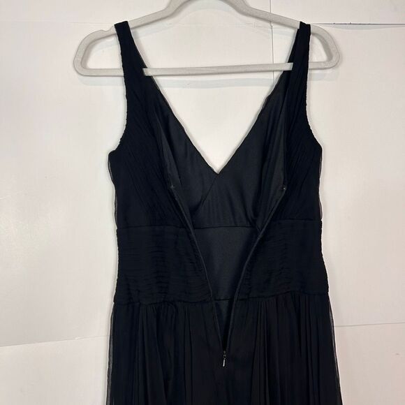 Tadashi Collection midi Dress sz 6 Black Silk Chiffon Pleated Sleeveless v neck - Picture 5 of 15